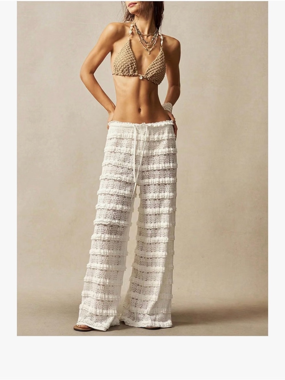 Amazon White Crochet Wide-Leg Beach Pants